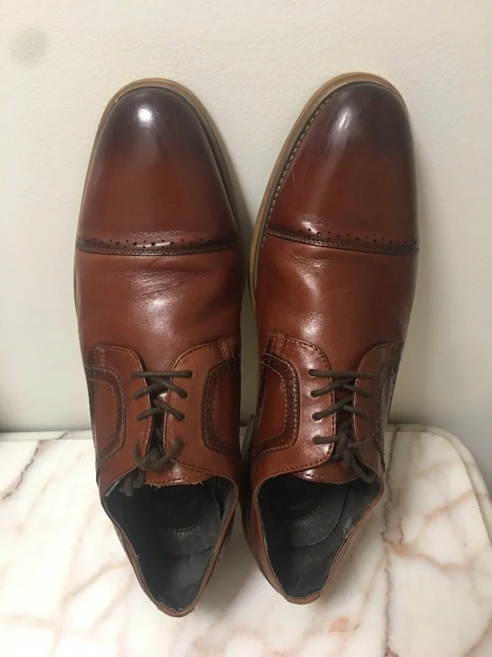 StacyAdams cognac brown leather cap toe dress shoes